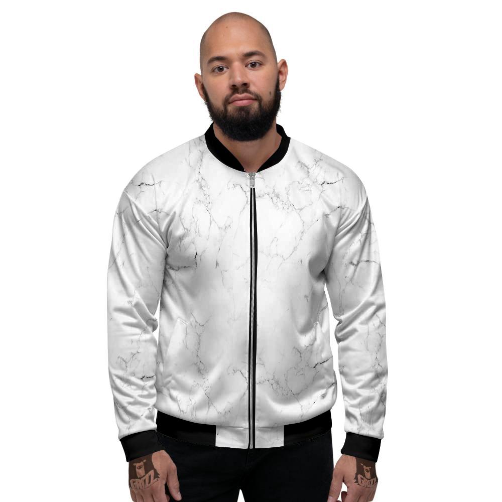 White Marble Pattern Men's Bomber Jacket-grizzshop