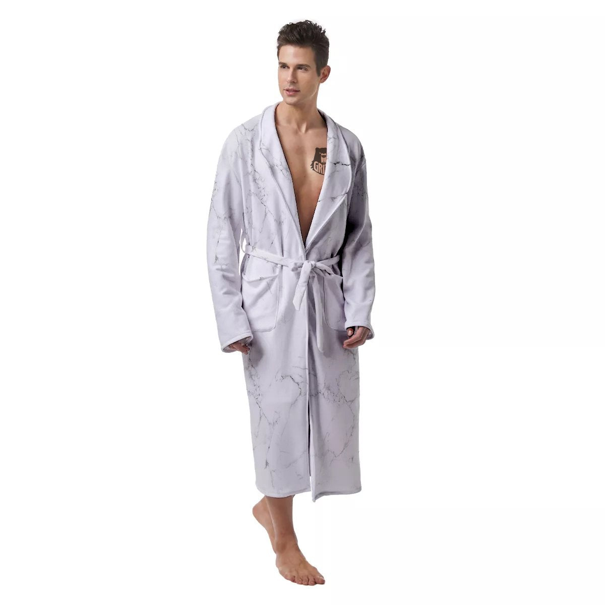 White Marble Pattern Men's Robe-grizzshop