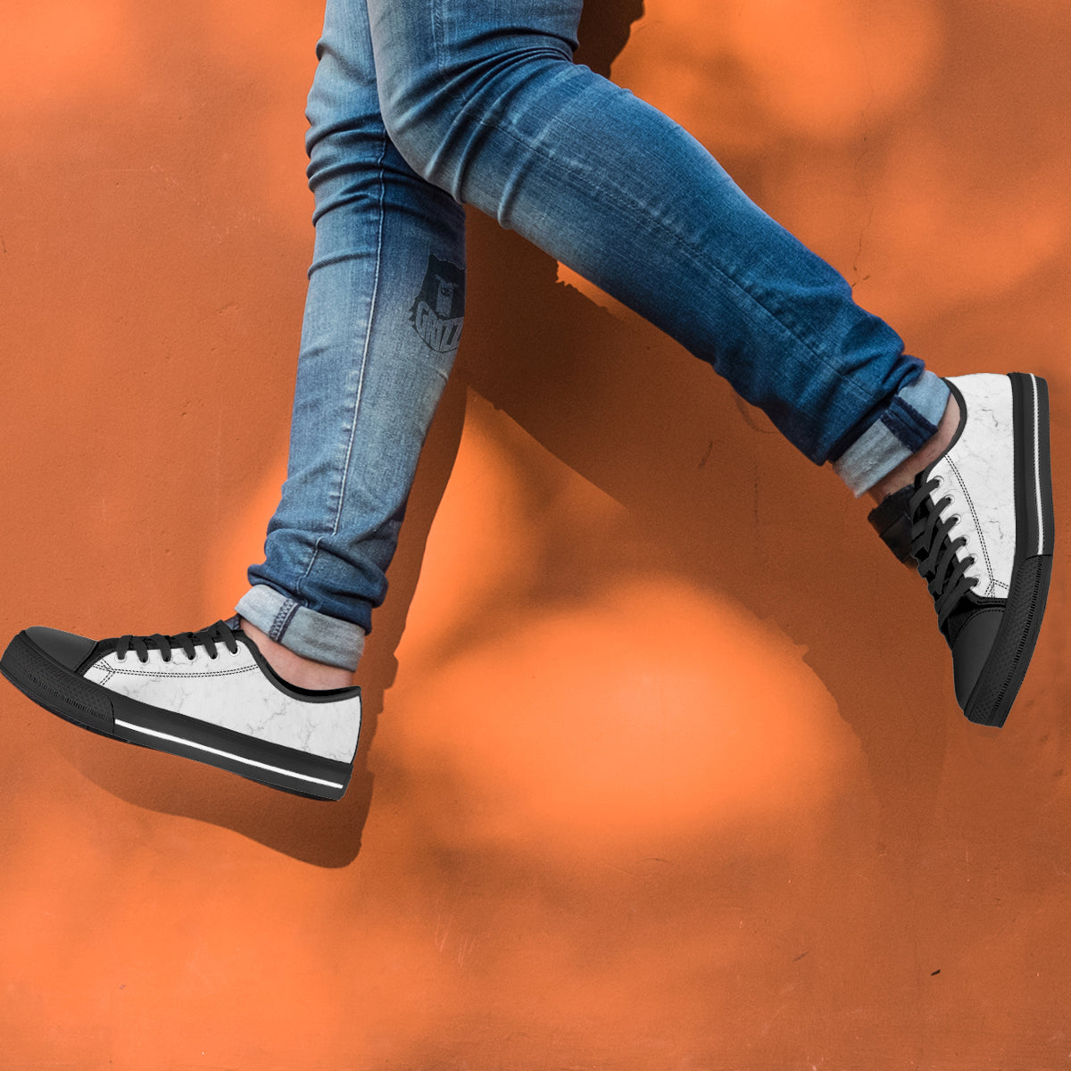 White Marble Pattern White Low Top Shoes-grizzshop