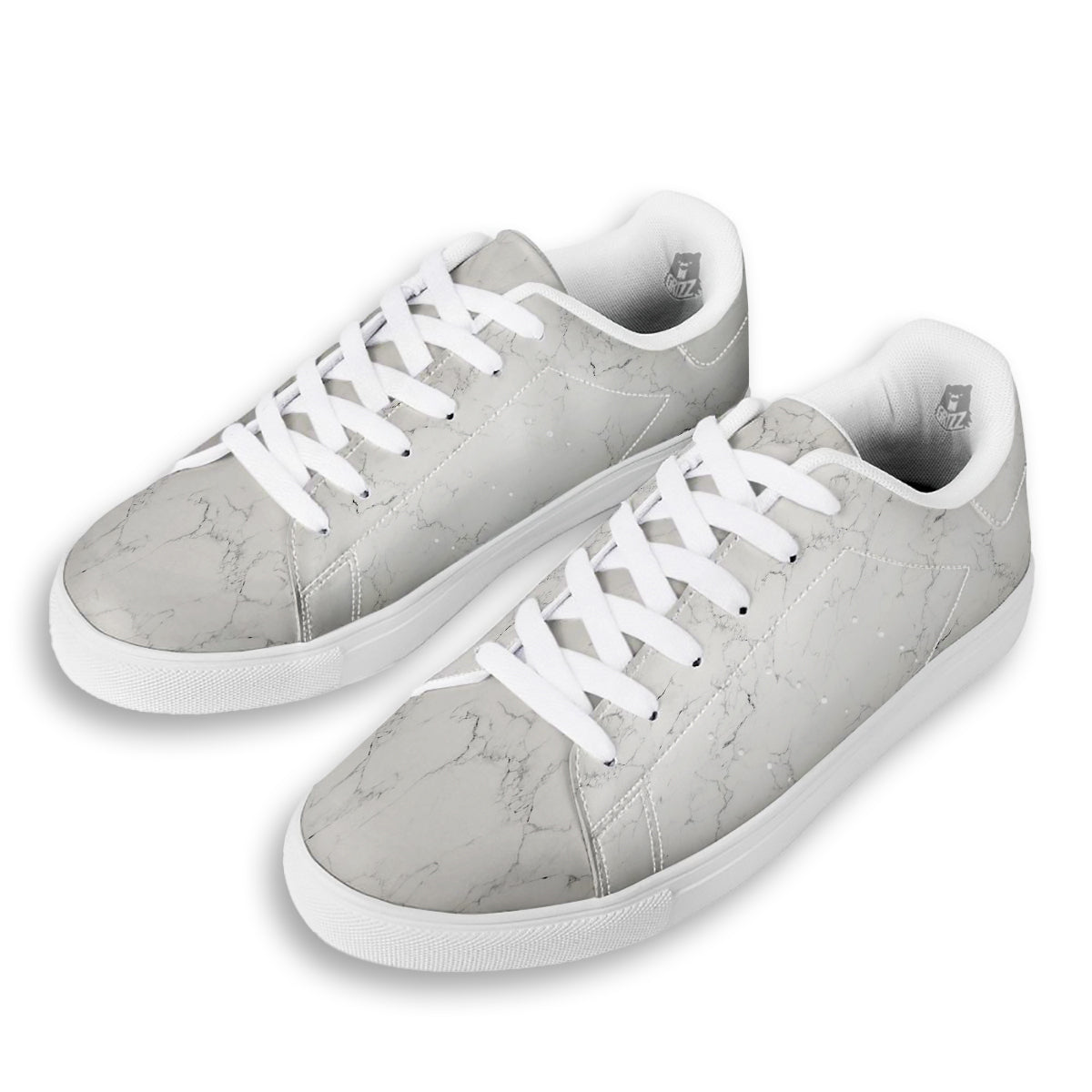 White Marble Pattern White Low Top Sneakers-grizzshop