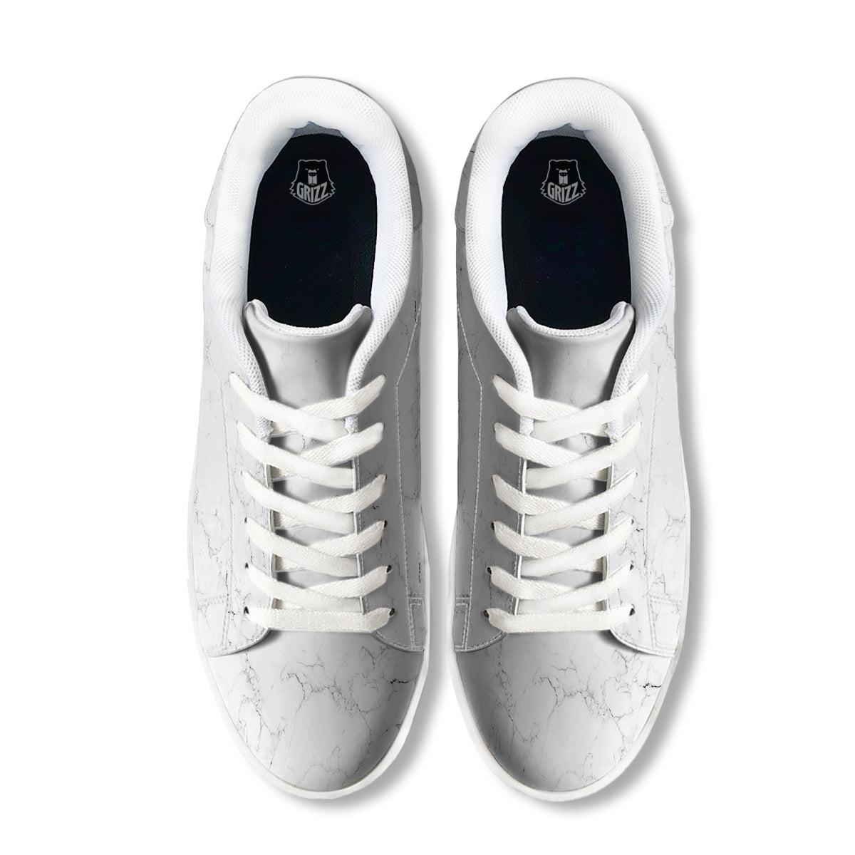 White Marble Pattern White Low Top Sneakers-grizzshop