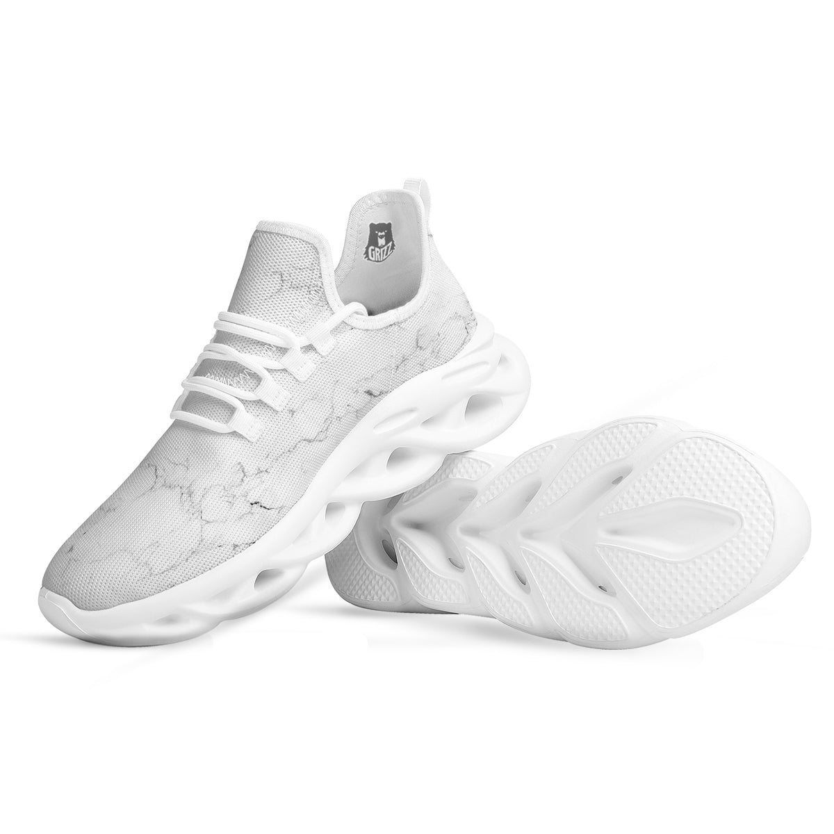 White Marble Pattern White Running Shoes-grizzshop