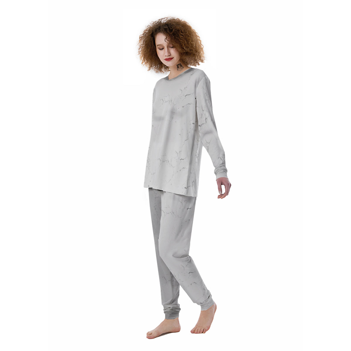 White Marble Pattern Women's Pajamas-grizzshop