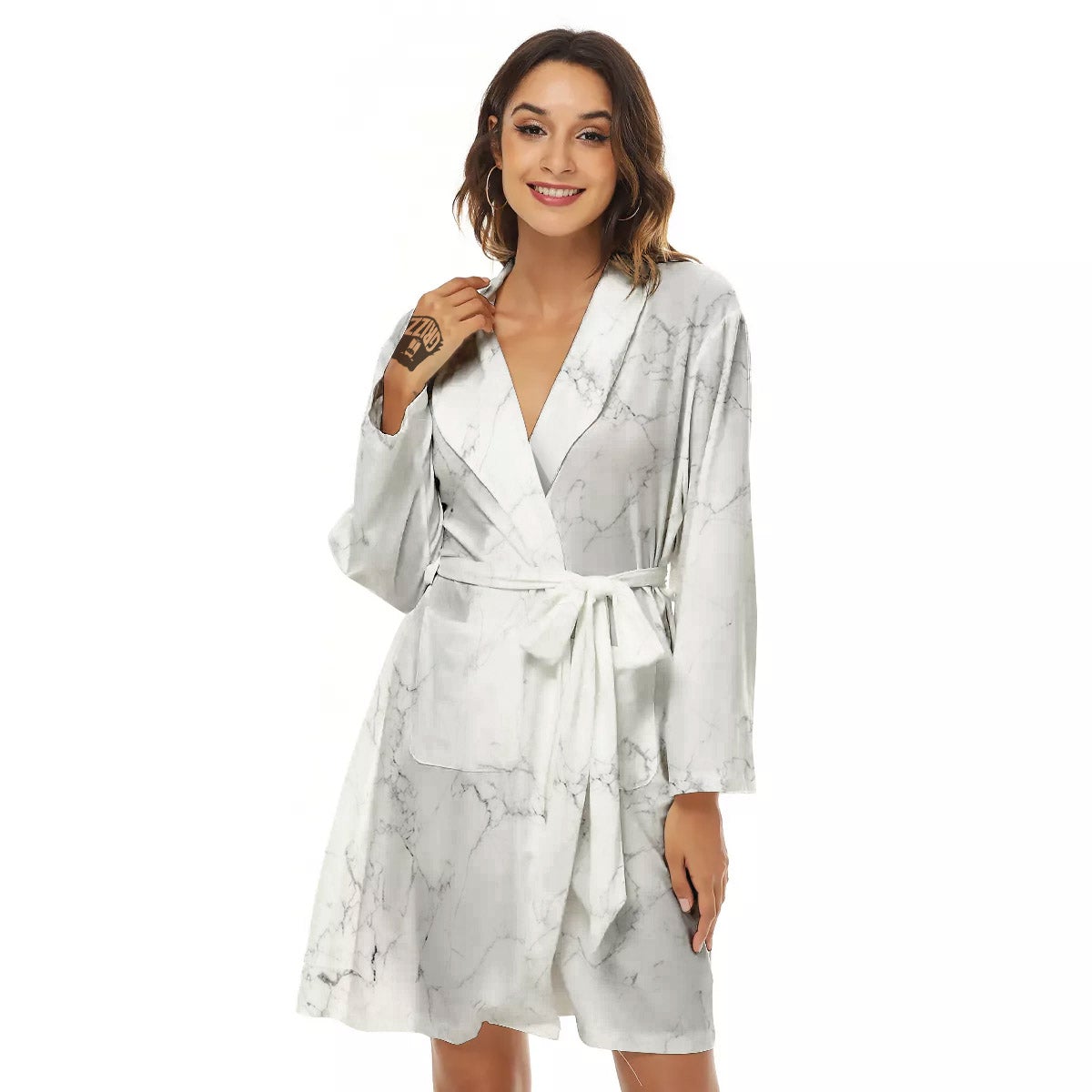 White Marble Pattern Women's Robe-grizzshop