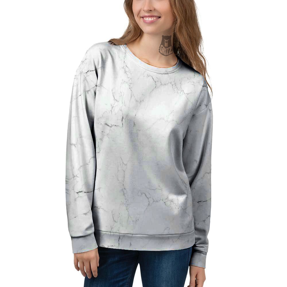 White Marble Pattern Women's Sweatshirt-grizzshop