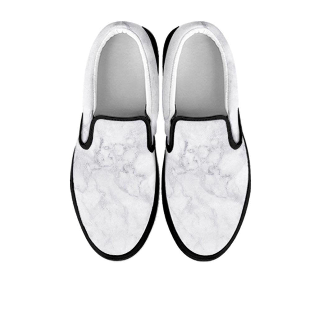 White Marble Women's Slip On Sneakers-grizzshop