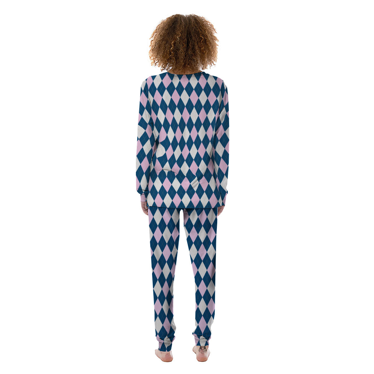 White Pink And Blue Argyle Print Pattern Women's Pajamas-grizzshop