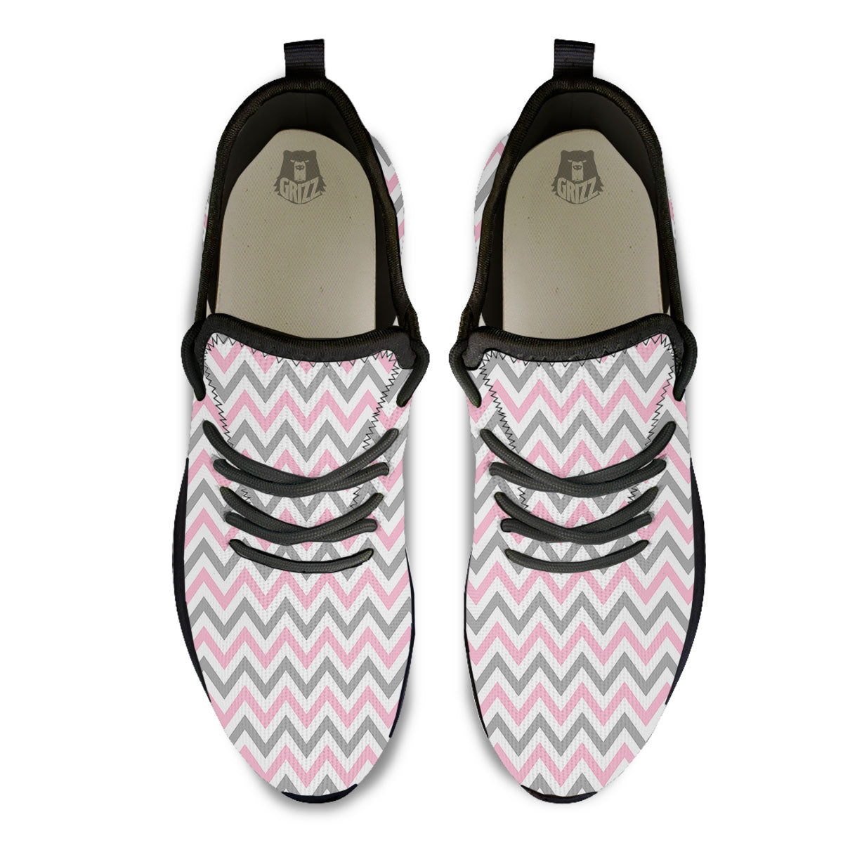 White Pink And Grey Chevron Print Black Athletic Shoes-grizzshop