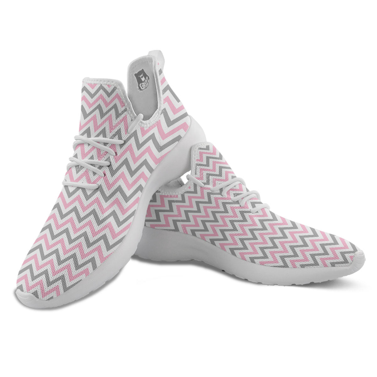 White Pink And Grey Chevron Print White Athletic Shoes-grizzshop