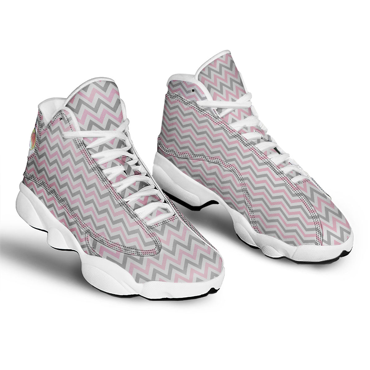White Pink And Grey Chevron Print White Basketball Shoes-grizzshop