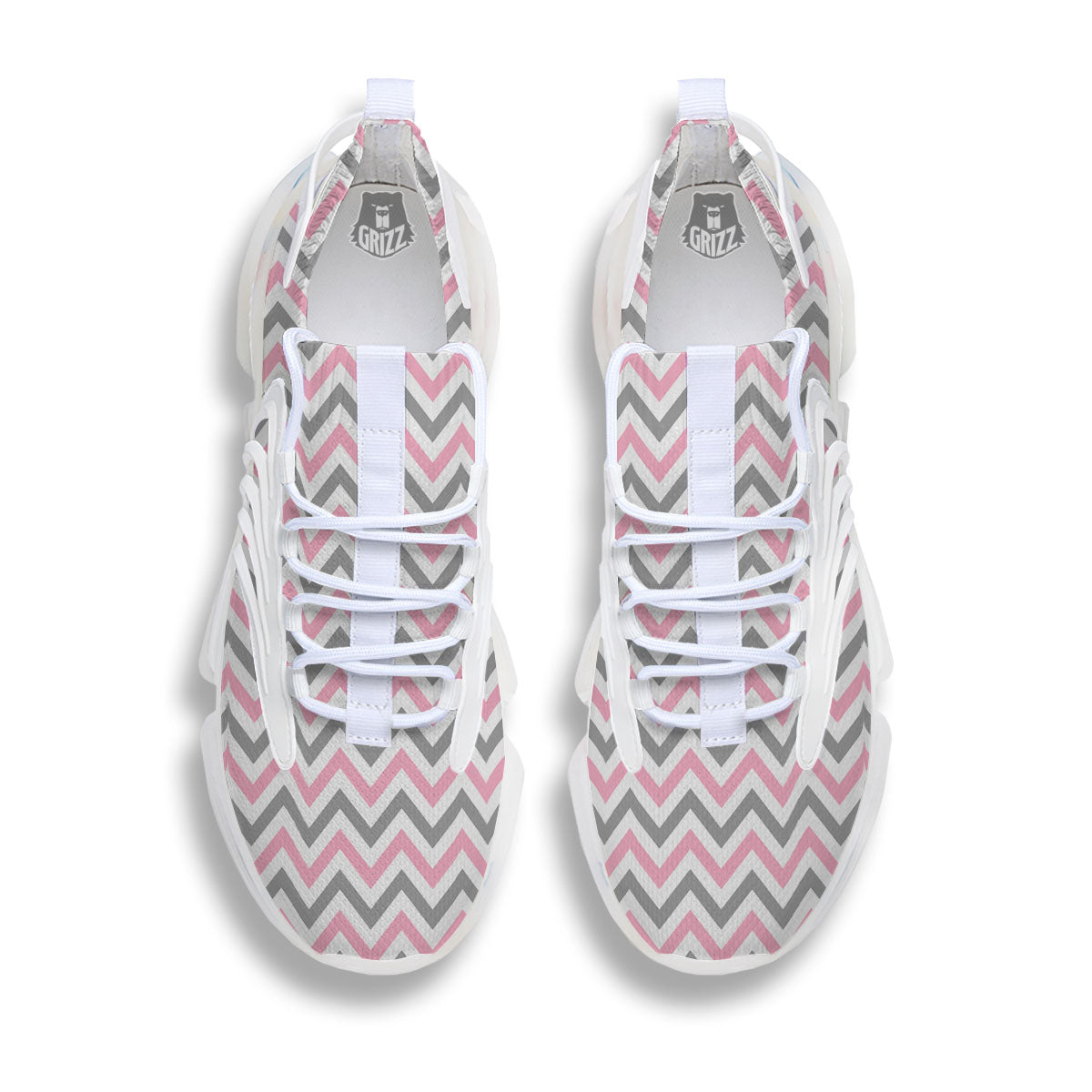 White Pink And Grey Chevron Print White Gym Shoes-grizzshop