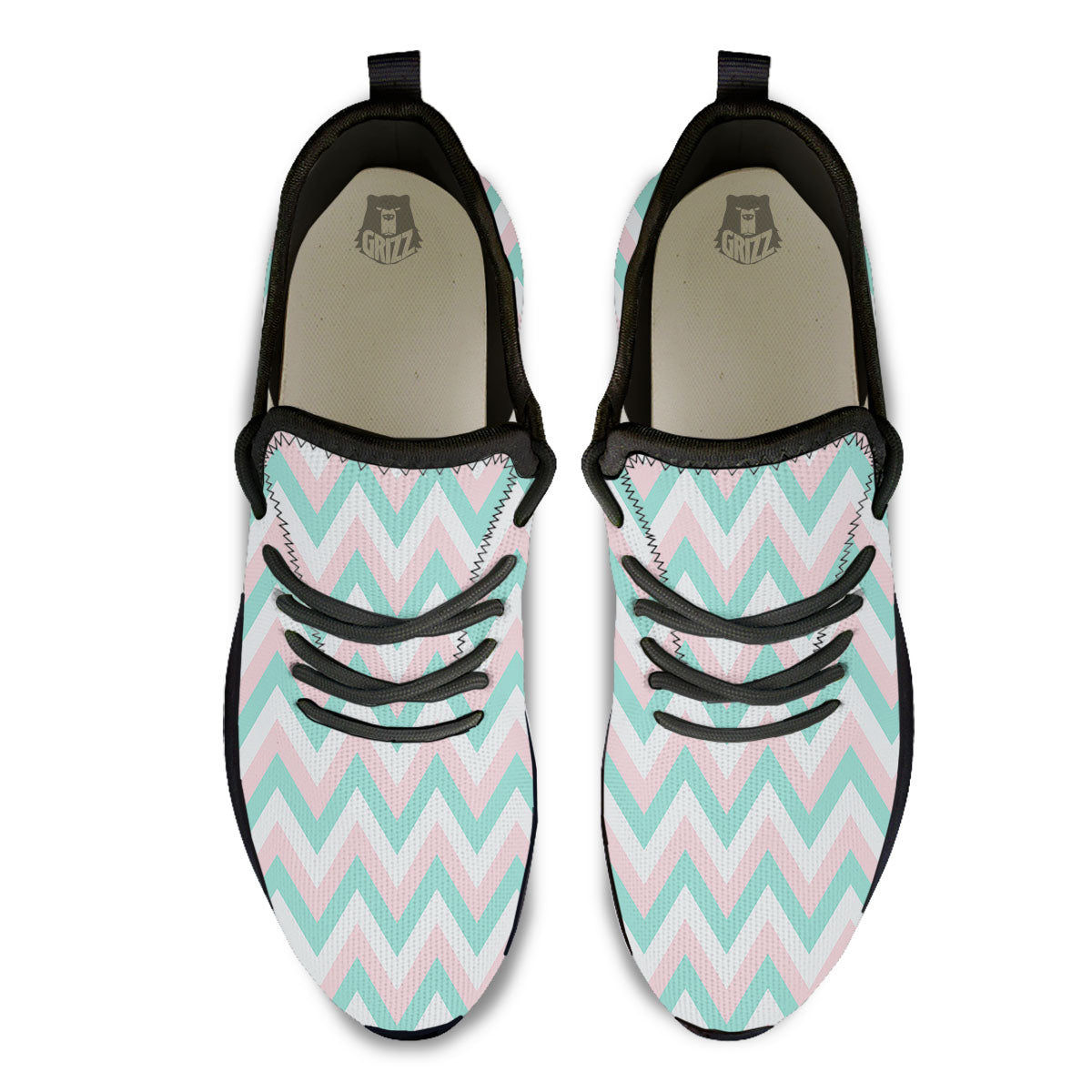 White Pink And Navy Chevron Print Black Athletic Shoes-grizzshop