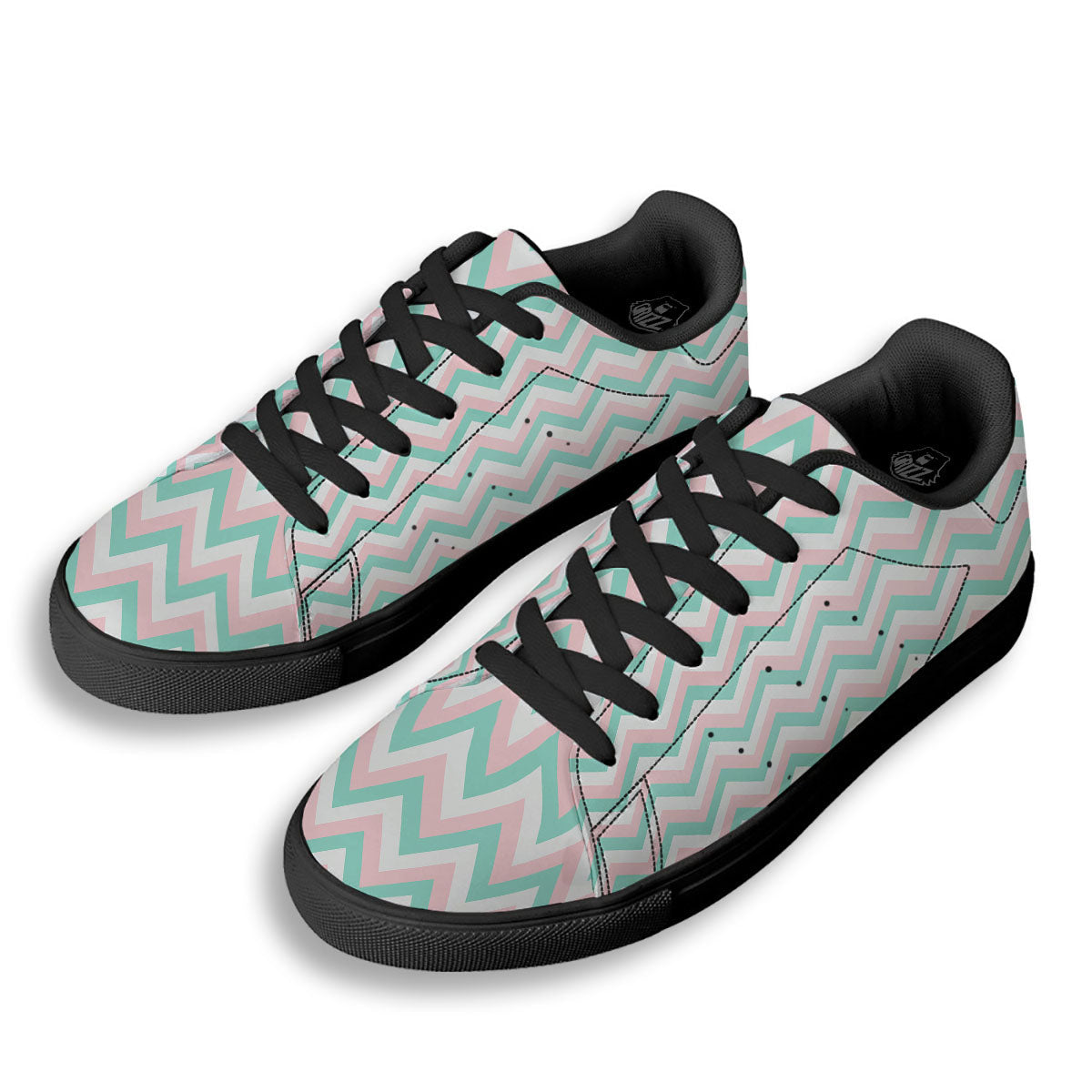 White Pink And Navy Chevron Print Black Low Top Sneakers-grizzshop