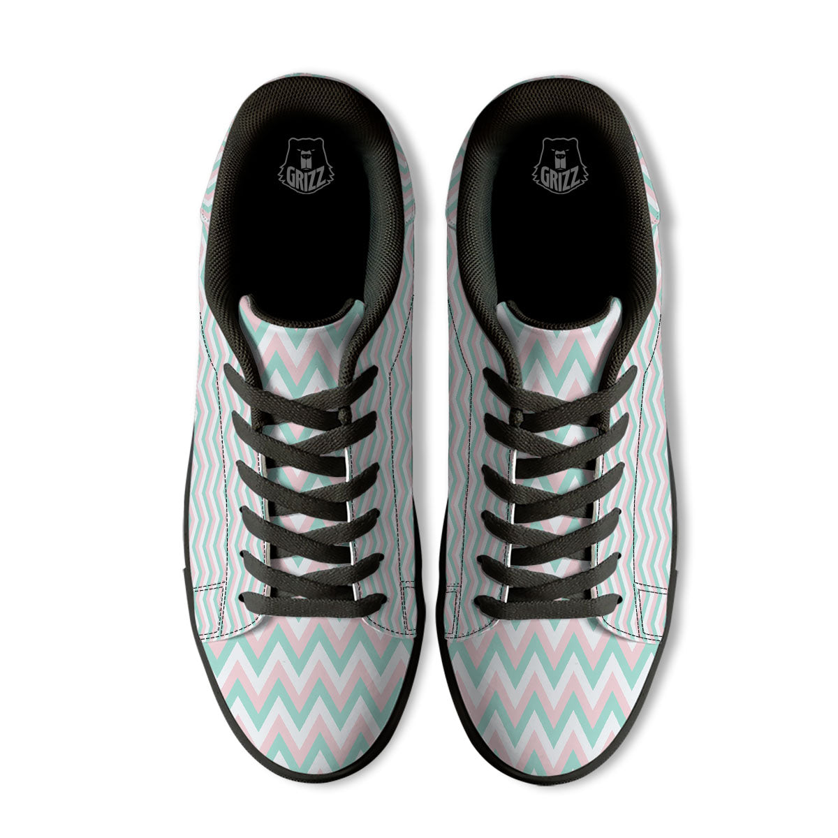 White Pink And Navy Chevron Print Black Low Top Sneakers-grizzshop