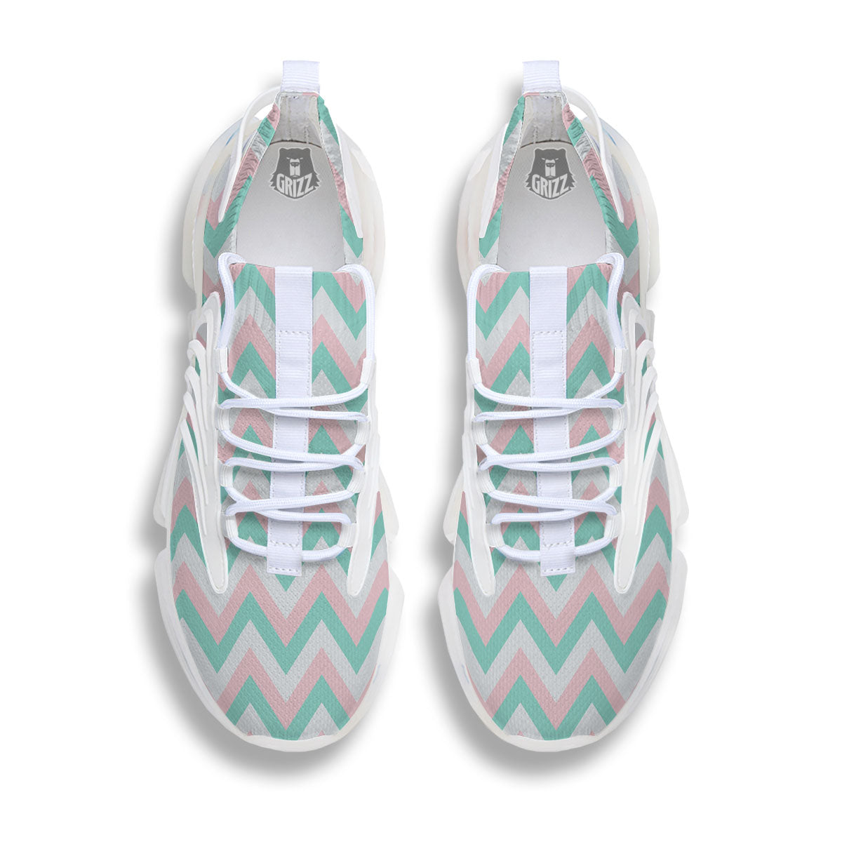 White Pink And Navy Chevron Print White Gym Shoes-grizzshop
