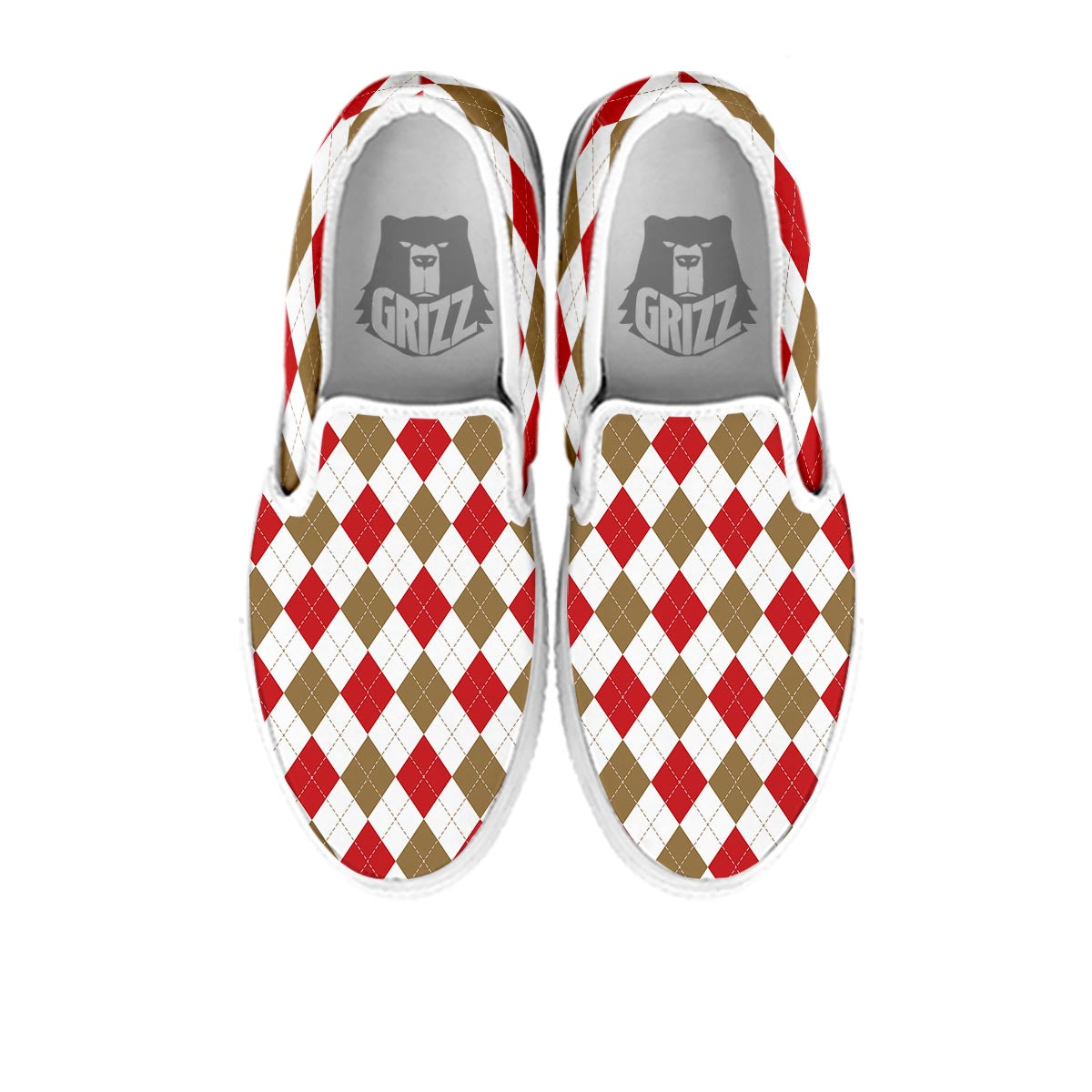 White Red And Beige Argyle Print Pattern White Slip On Shoes-grizzshop