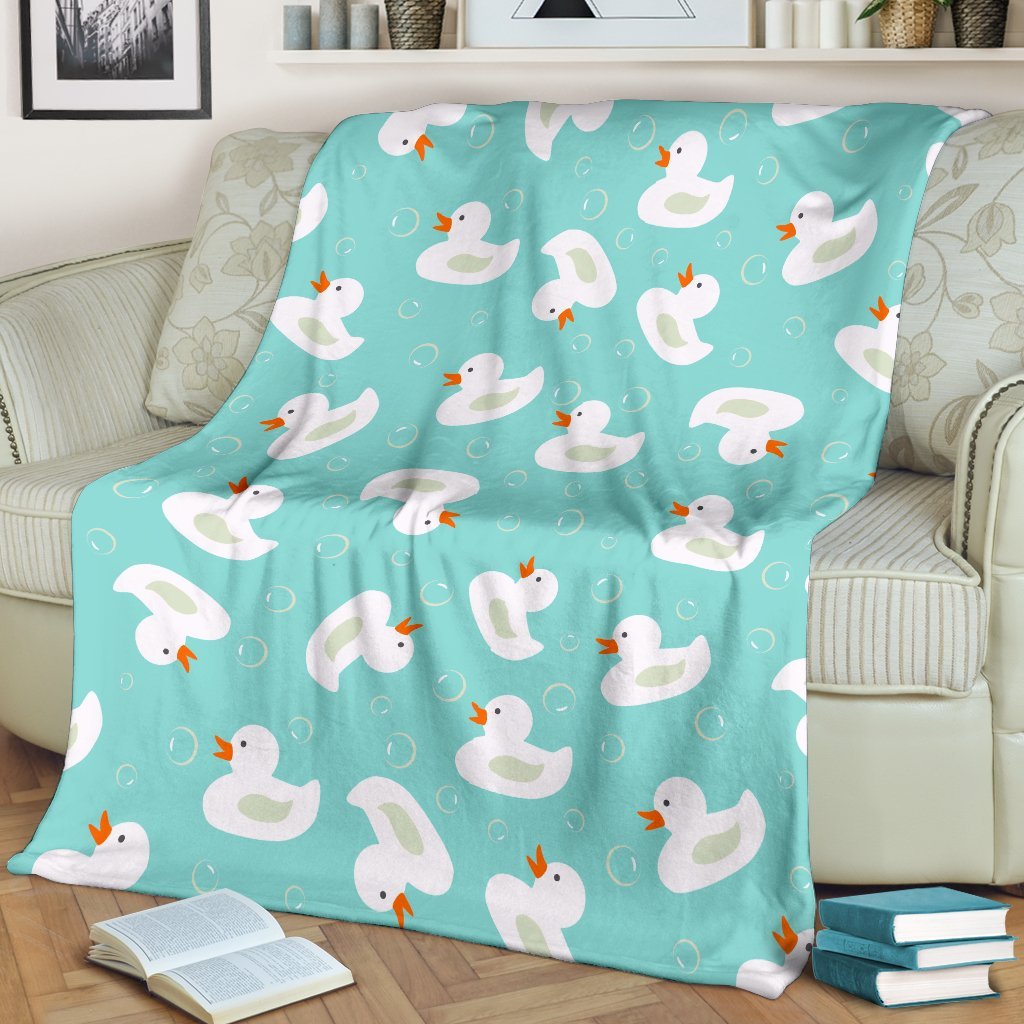 White Rubber Duck Pattern Print Blanket-grizzshop
