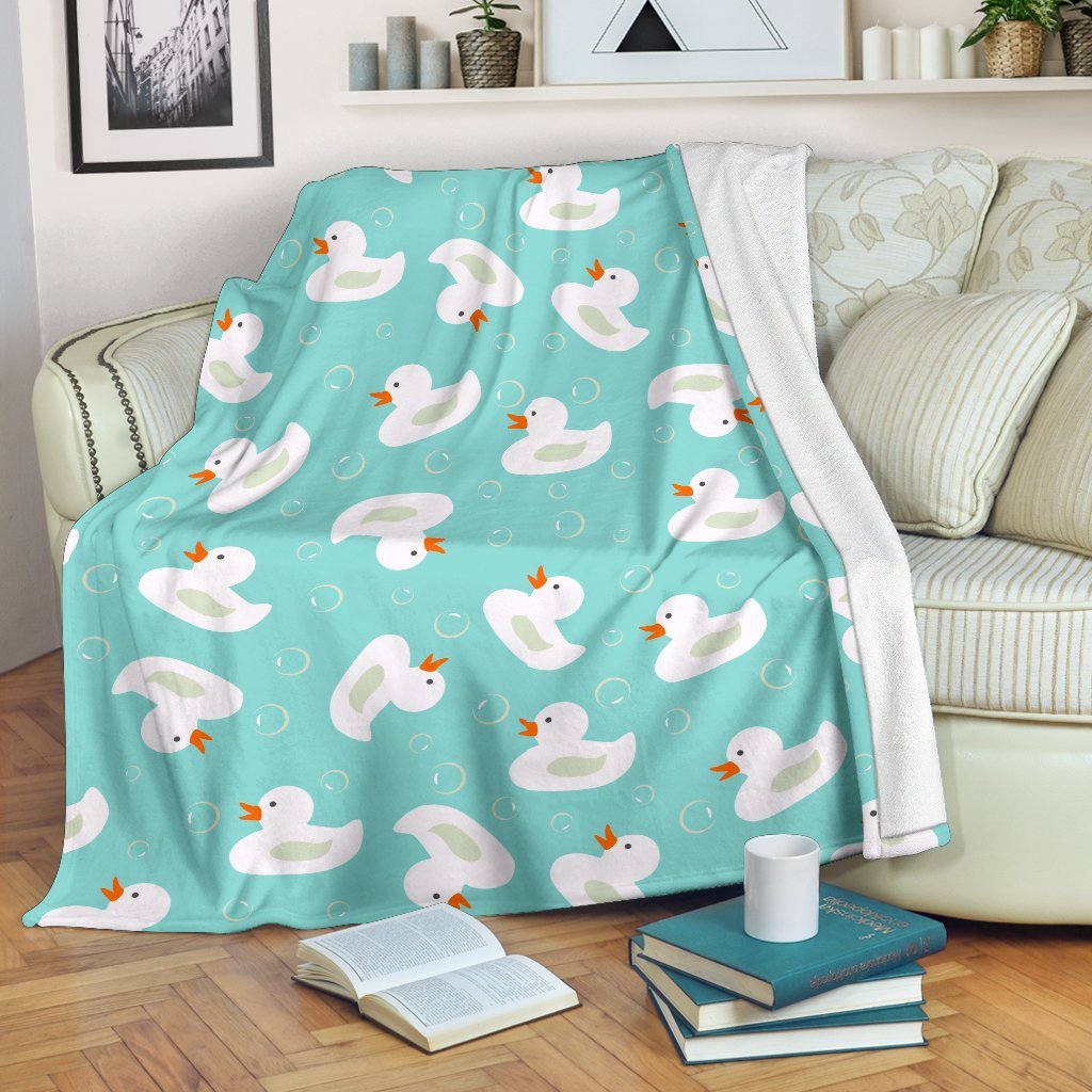 White Rubber Duck Pattern Print Blanket-grizzshop
