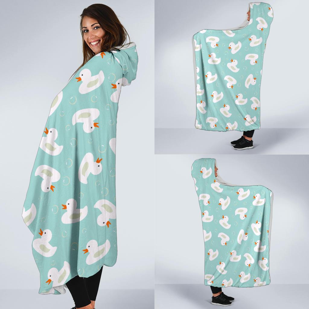 White Rubber Duck Pattern Print Hooded Blanket-grizzshop