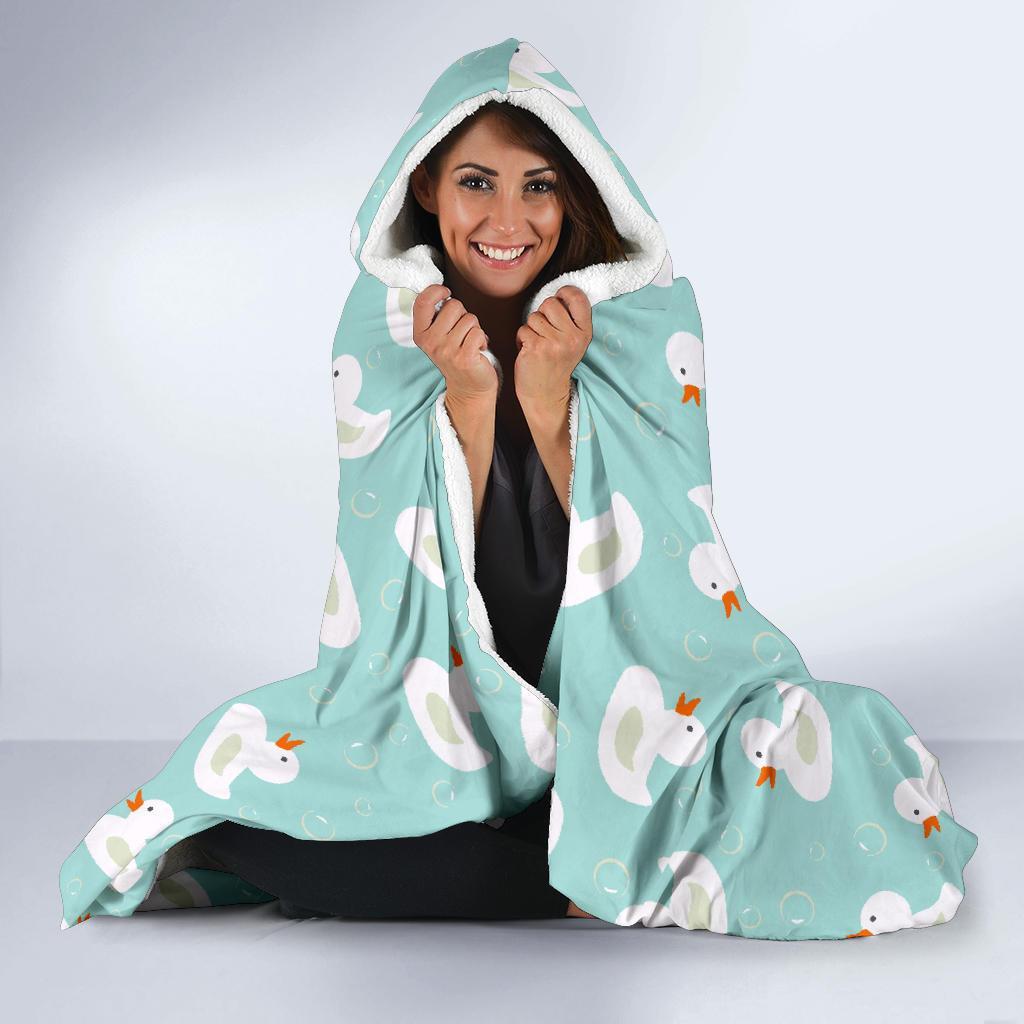 White Rubber Duck Pattern Print Hooded Blanket-grizzshop