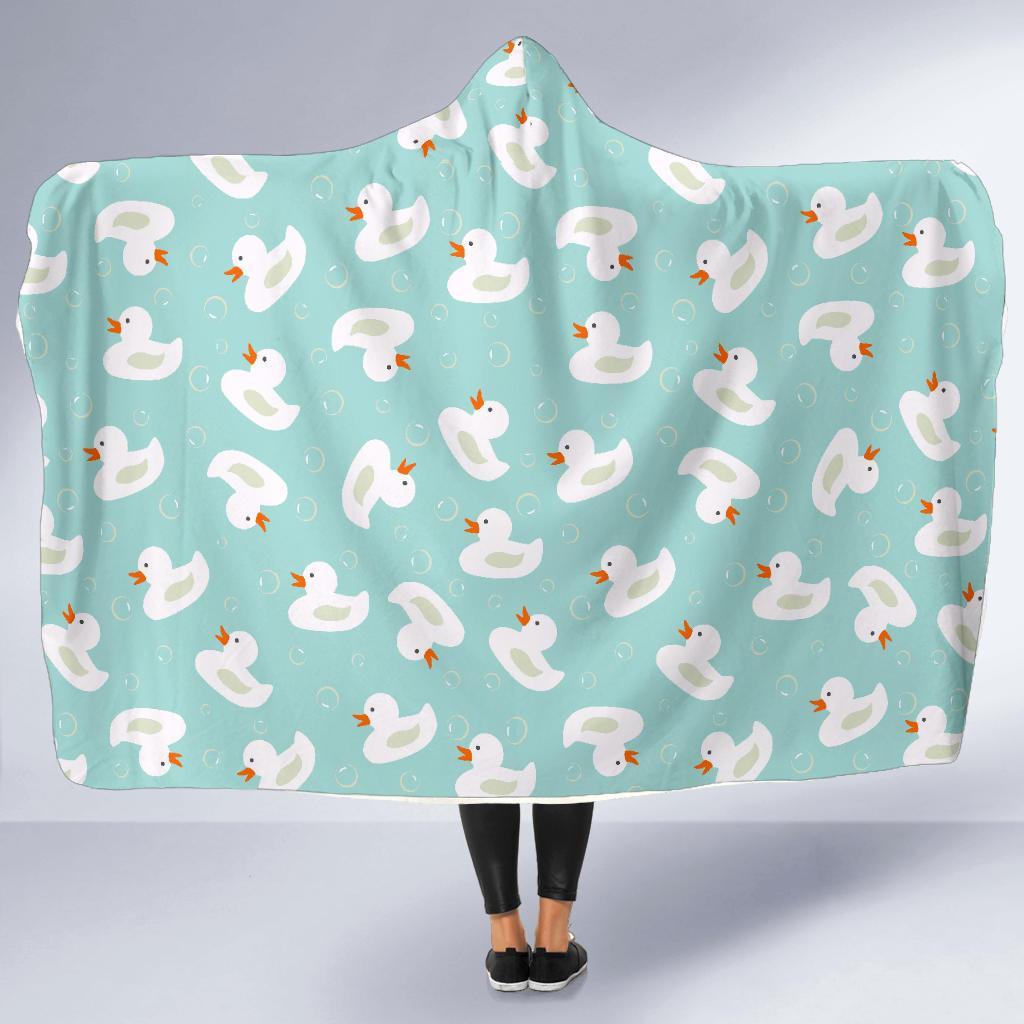 White Rubber Duck Pattern Print Hooded Blanket-grizzshop