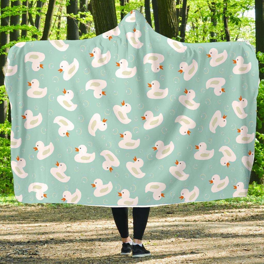White Rubber Duck Pattern Print Hooded Blanket-grizzshop