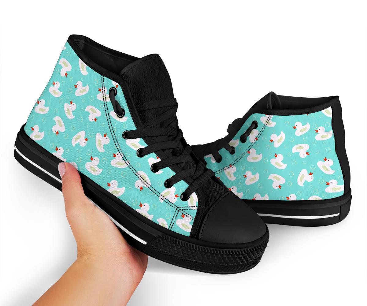 White Rubber Duck Pattern Print Men Women's High Top Shoes-grizzshop
