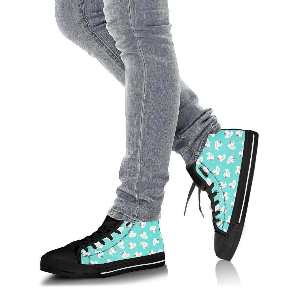 White Rubber Duck Pattern Print Men Women's High Top Shoes-grizzshop