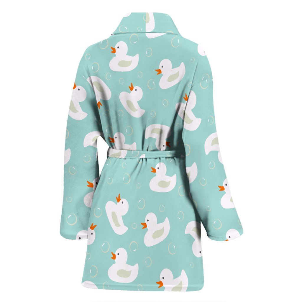 White Rubber Duck Pattern Print Women Long Robe-grizzshop