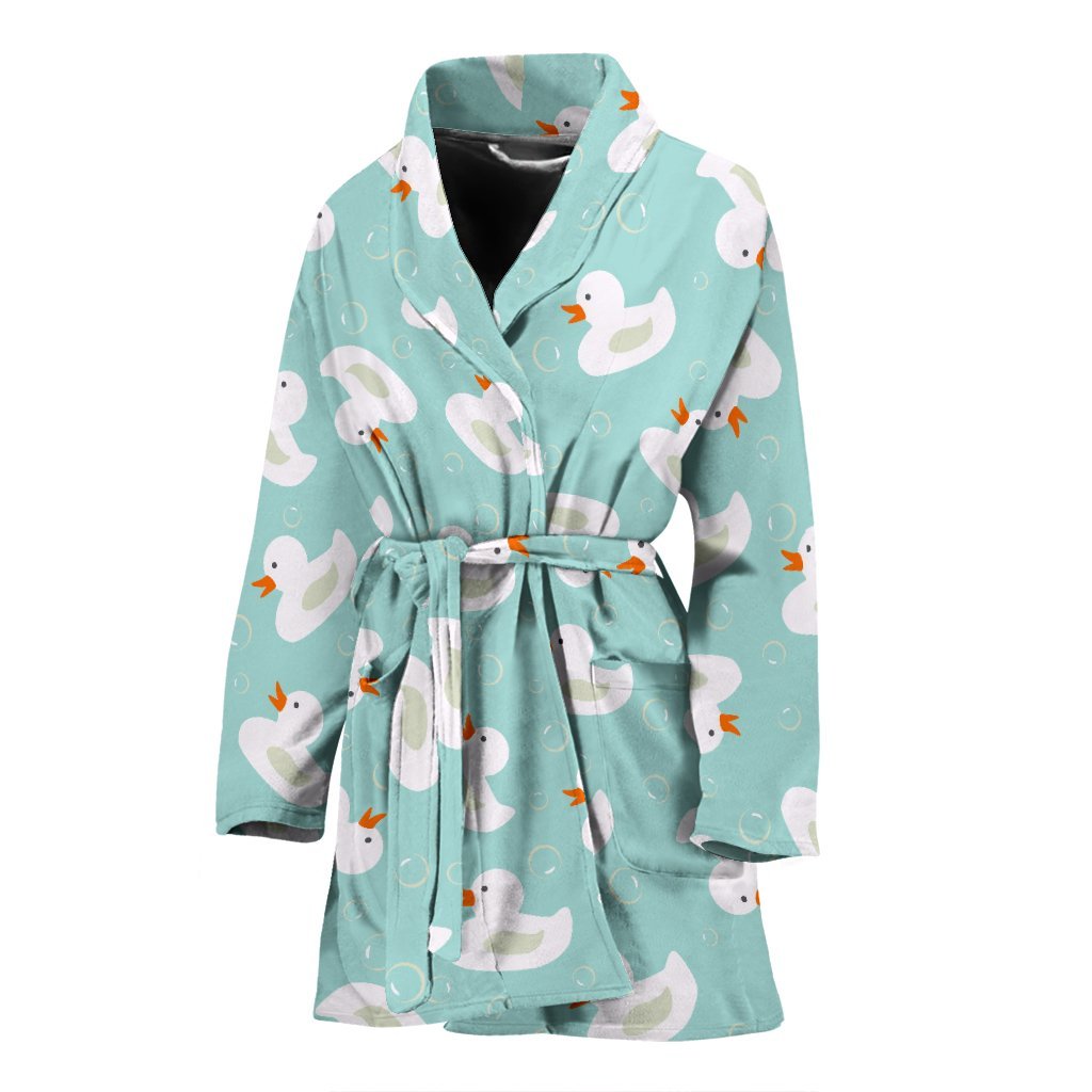 White Rubber Duck Pattern Print Women Long Robe-grizzshop