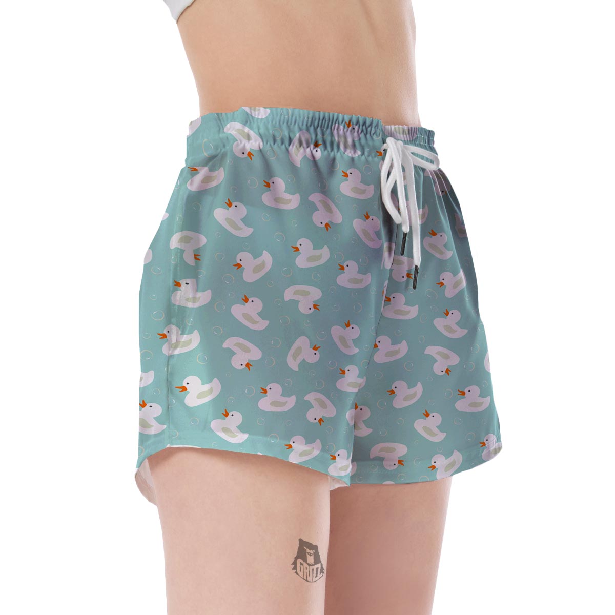 White Rubber Duck Pattern Print Women's Shorts-grizzshop