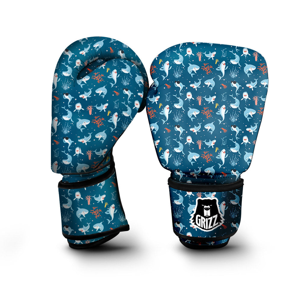 White Shark Cartoon Print Pattern Boxing Gloves-grizzshop