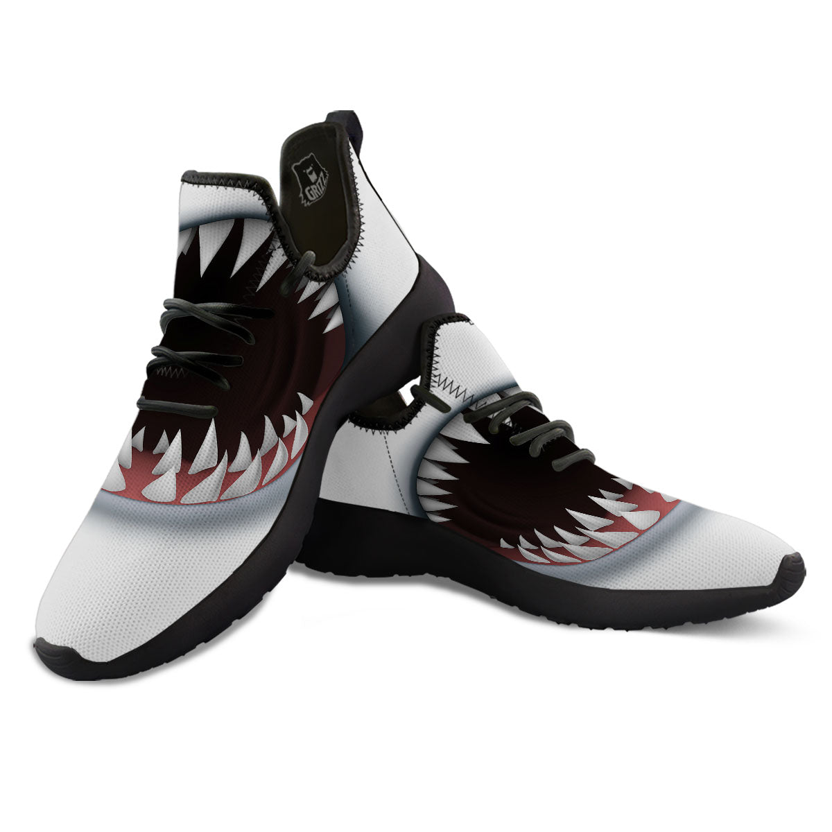 White Shark Open Mouth Print Black Athletic Shoes-grizzshop