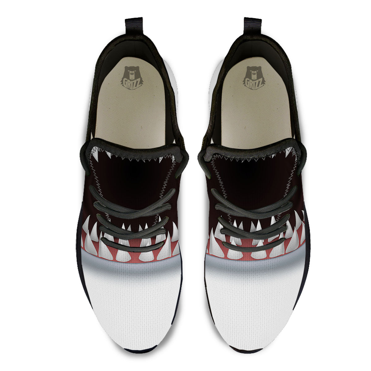 White Shark Open Mouth Print Black Athletic Shoes-grizzshop