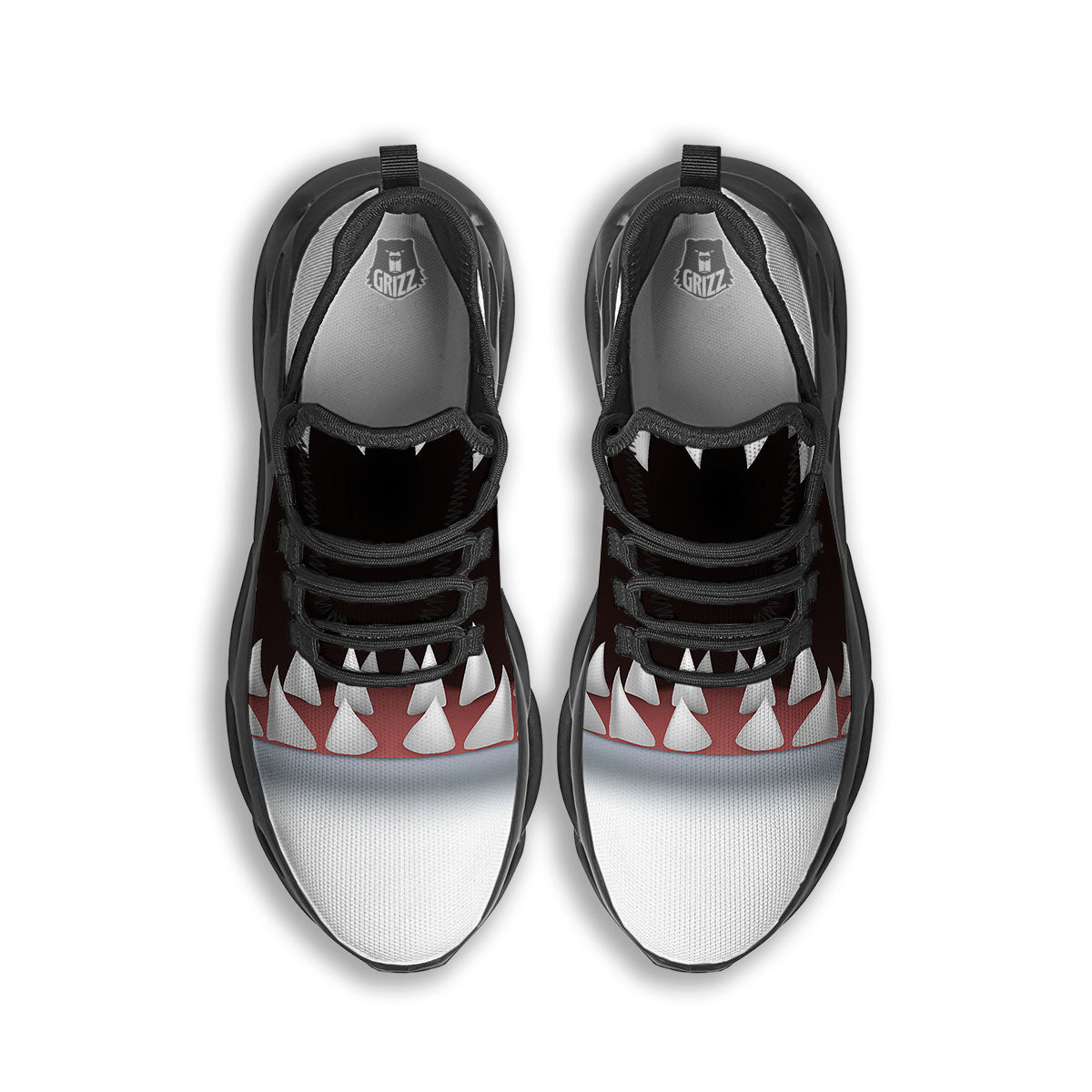 White Shark Open Mouth Print Black Running Shoes-grizzshop