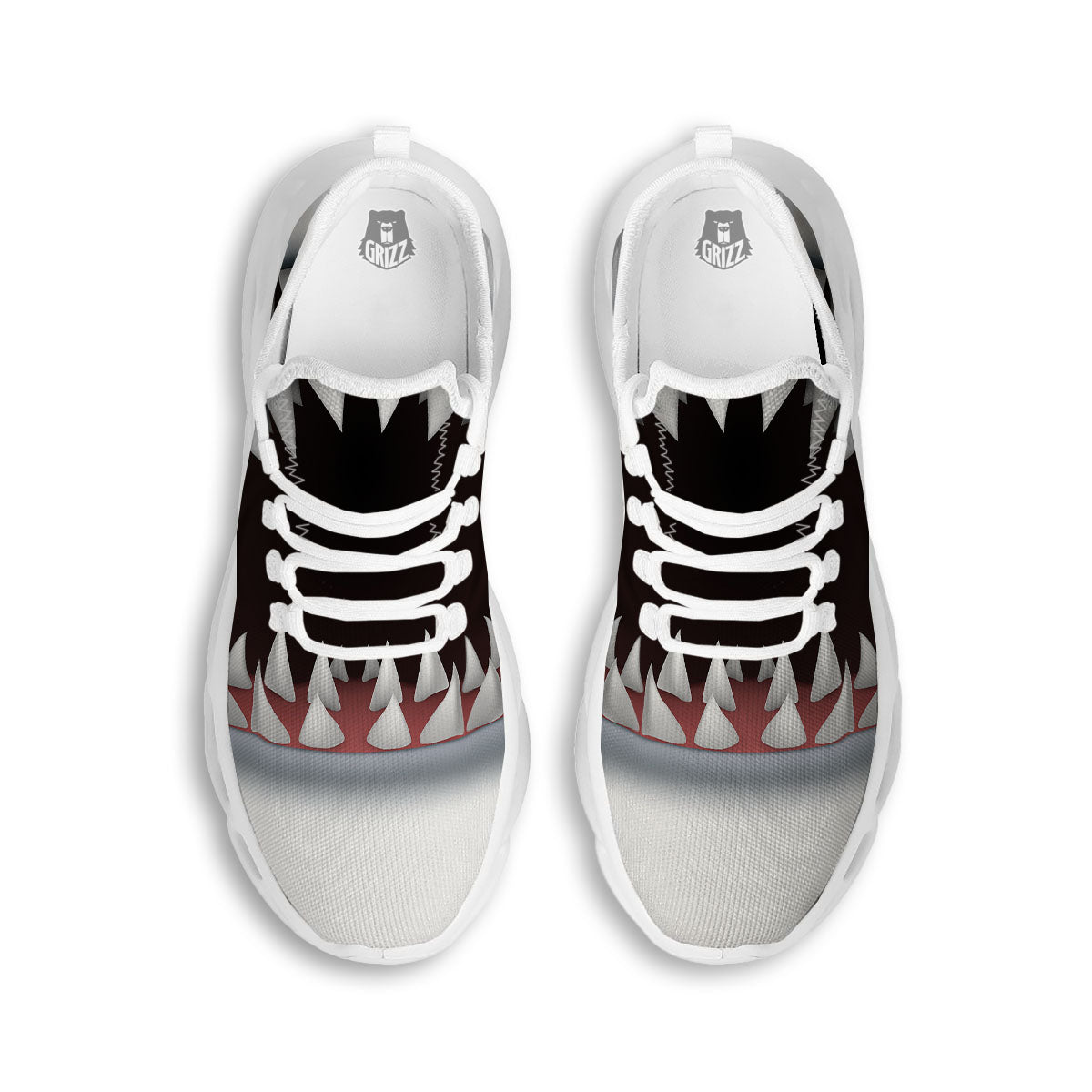 White Shark Open Mouth Print White Running Shoes-grizzshop