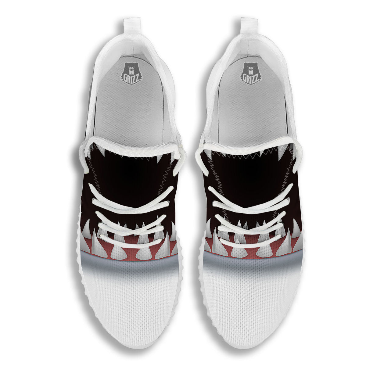 White Shark Open Mouth Print White Walking Shoes-grizzshop