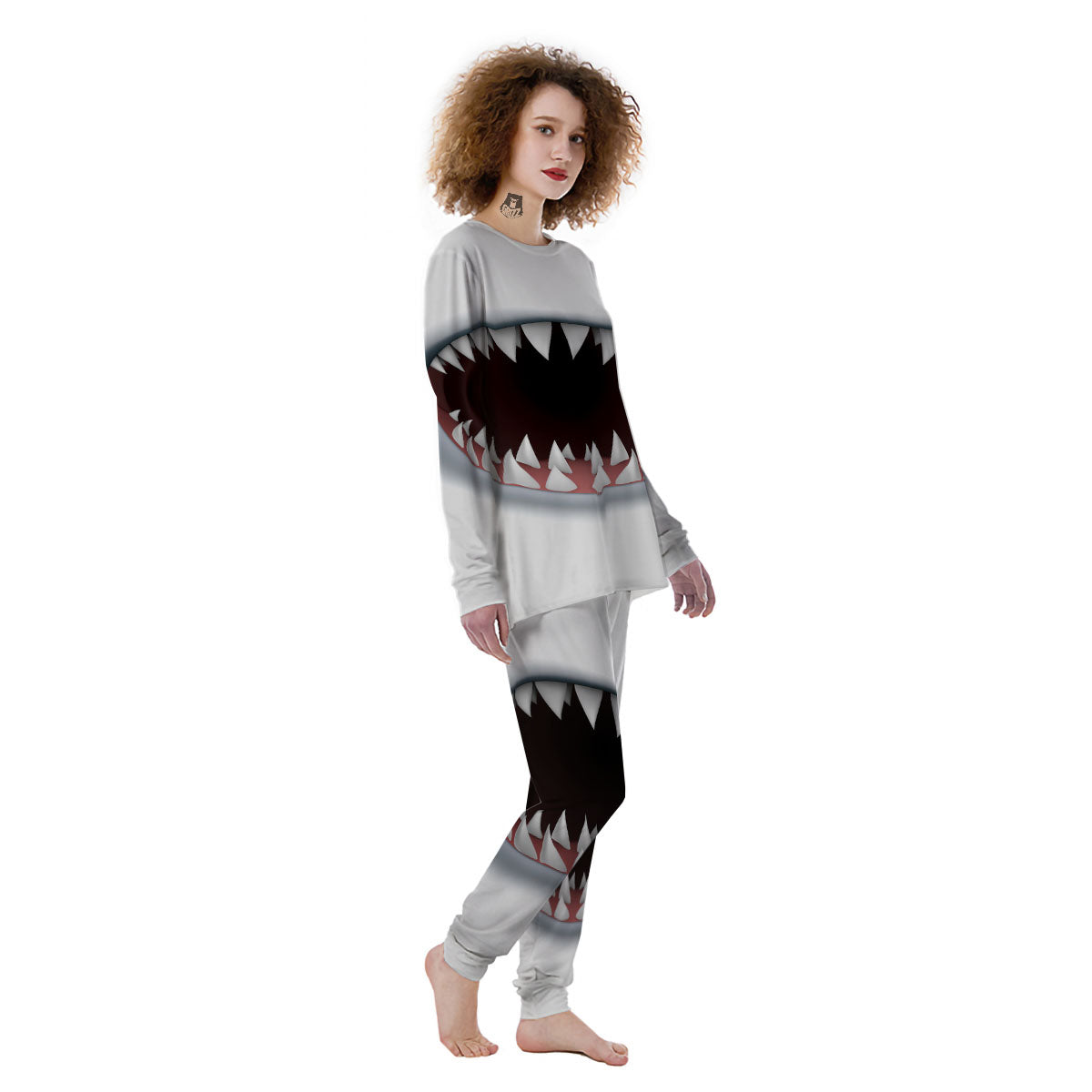 White Shark Open Mouth Print Women's Pajamas-grizzshop