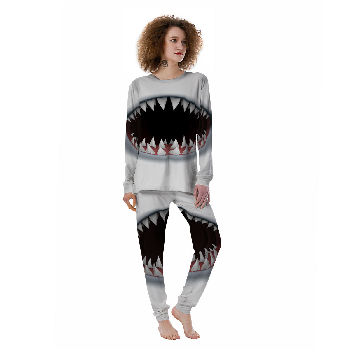White Shark Open Mouth Print Women's Pajamas-grizzshop