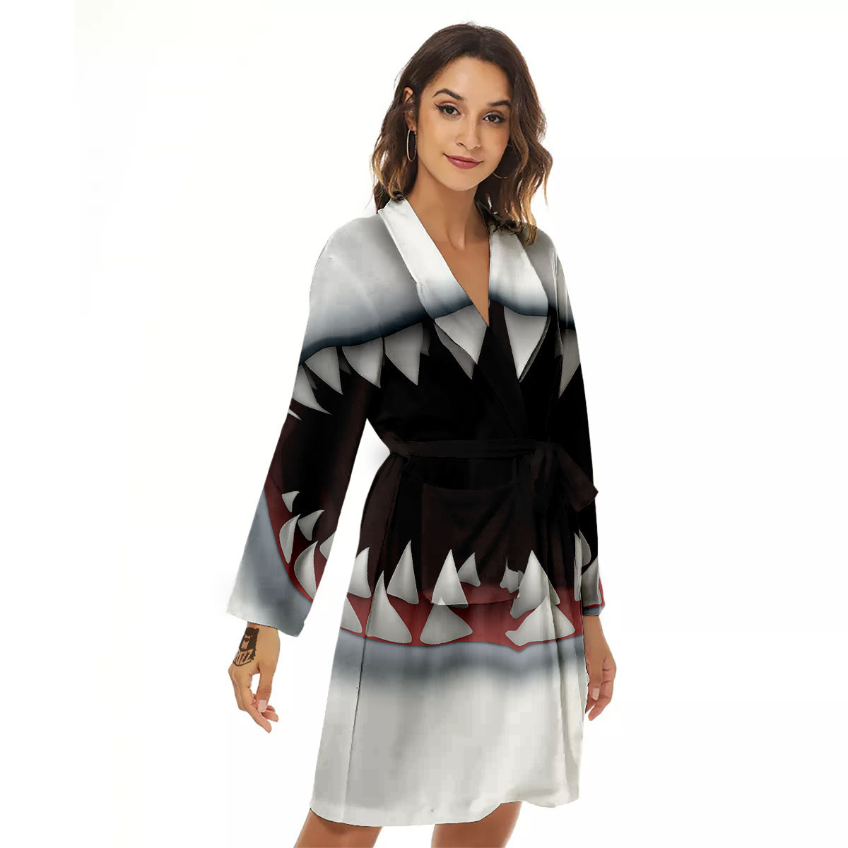 White Shark Open Mouth Print Women's Robe-grizzshop