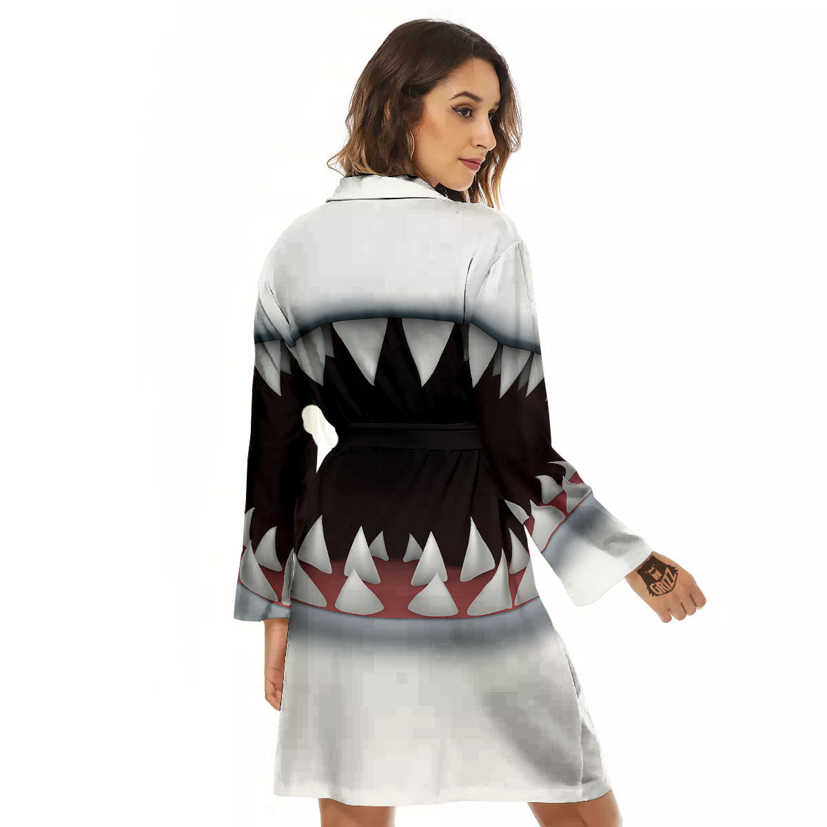 White Shark Open Mouth Print Women's Robe-grizzshop