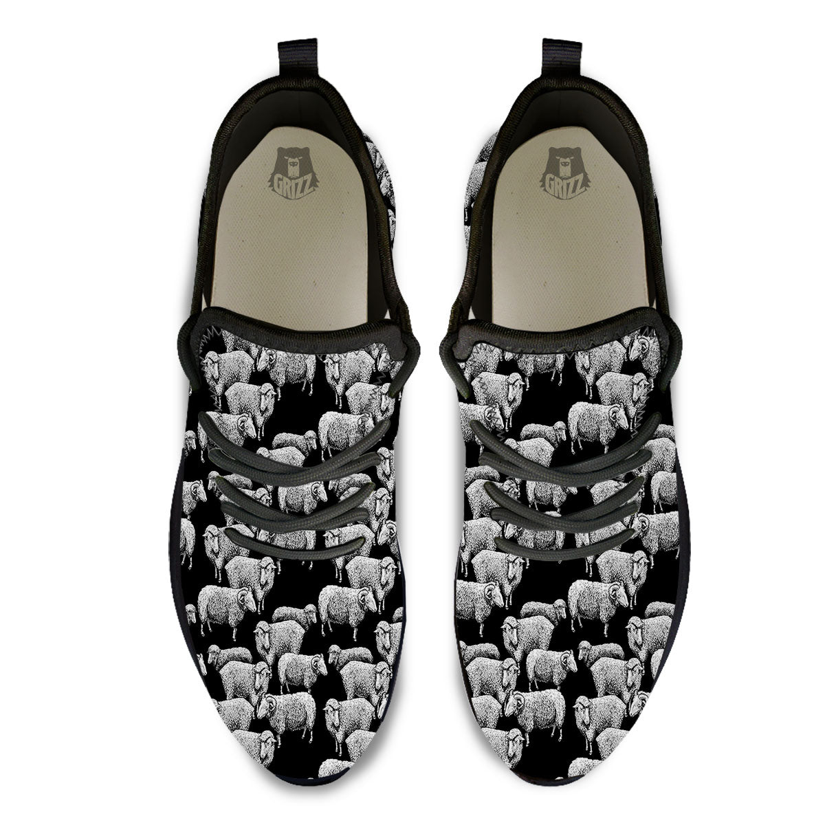 White Sheep And Black Print Pattern Black Athletic Shoes-grizzshop