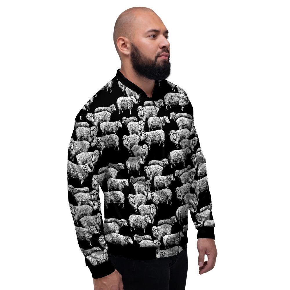 White Sheep And Black Print Pattern Men's Bomber Jacket-grizzshop