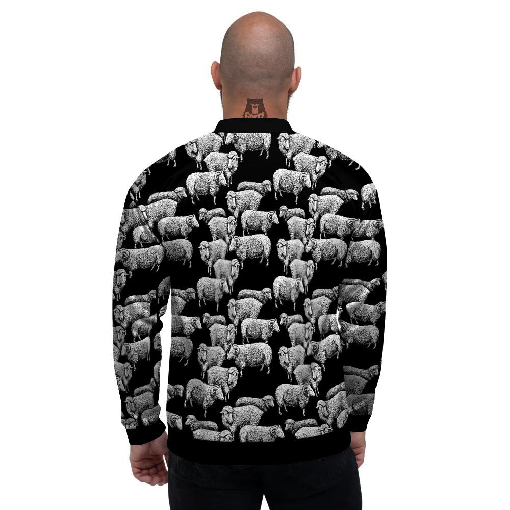 White Sheep And Black Print Pattern Men's Bomber Jacket-grizzshop