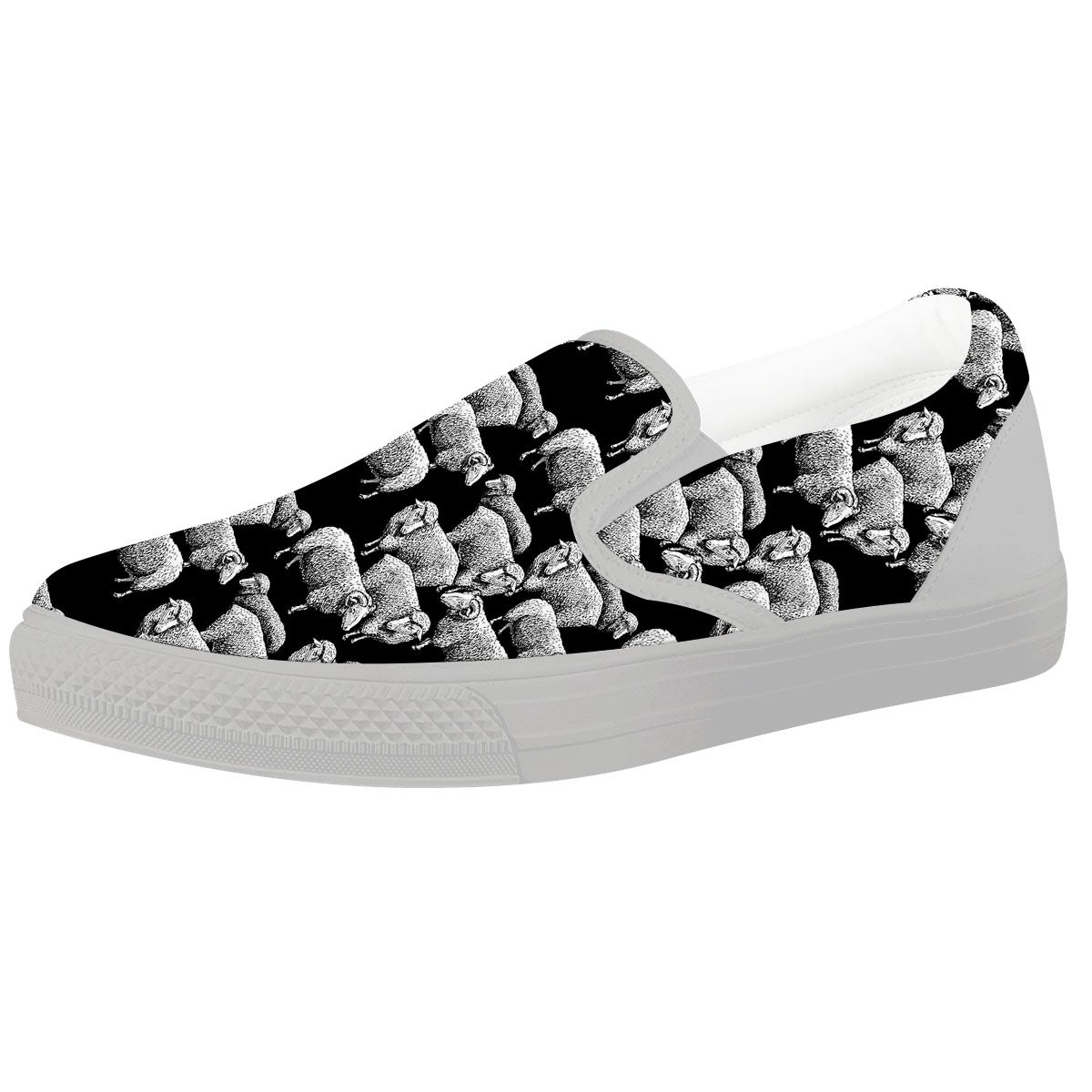 White Sheep And Black Print Pattern White Slip On Shoes-grizzshop