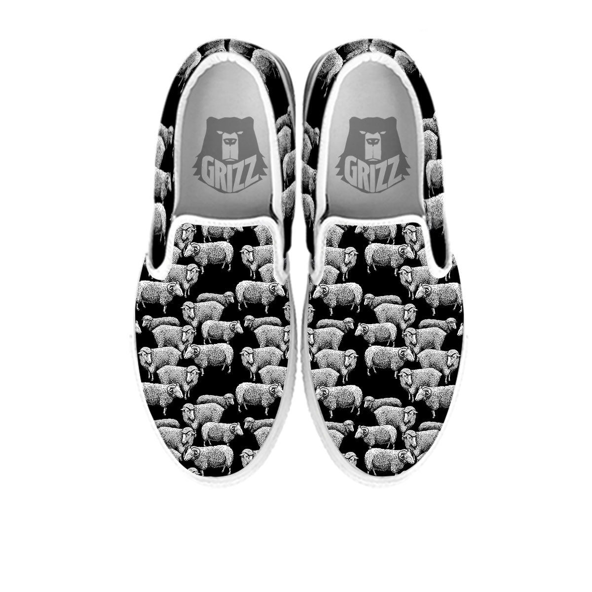 White Sheep And Black Print Pattern White Slip On Shoes-grizzshop