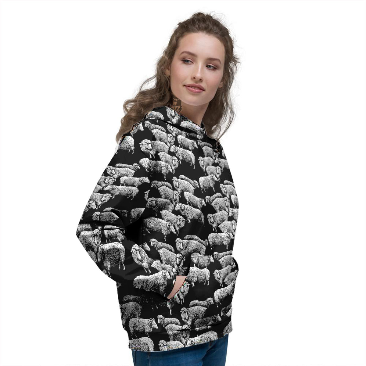 White Sheep And Black Print Pattern Women's Hoodie-grizzshop