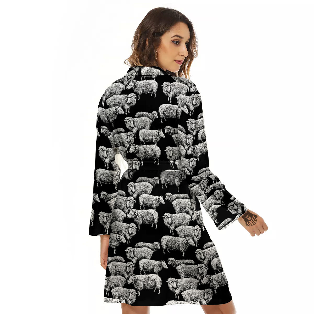 White Sheep And Black Print Pattern Women's Robe-grizzshop