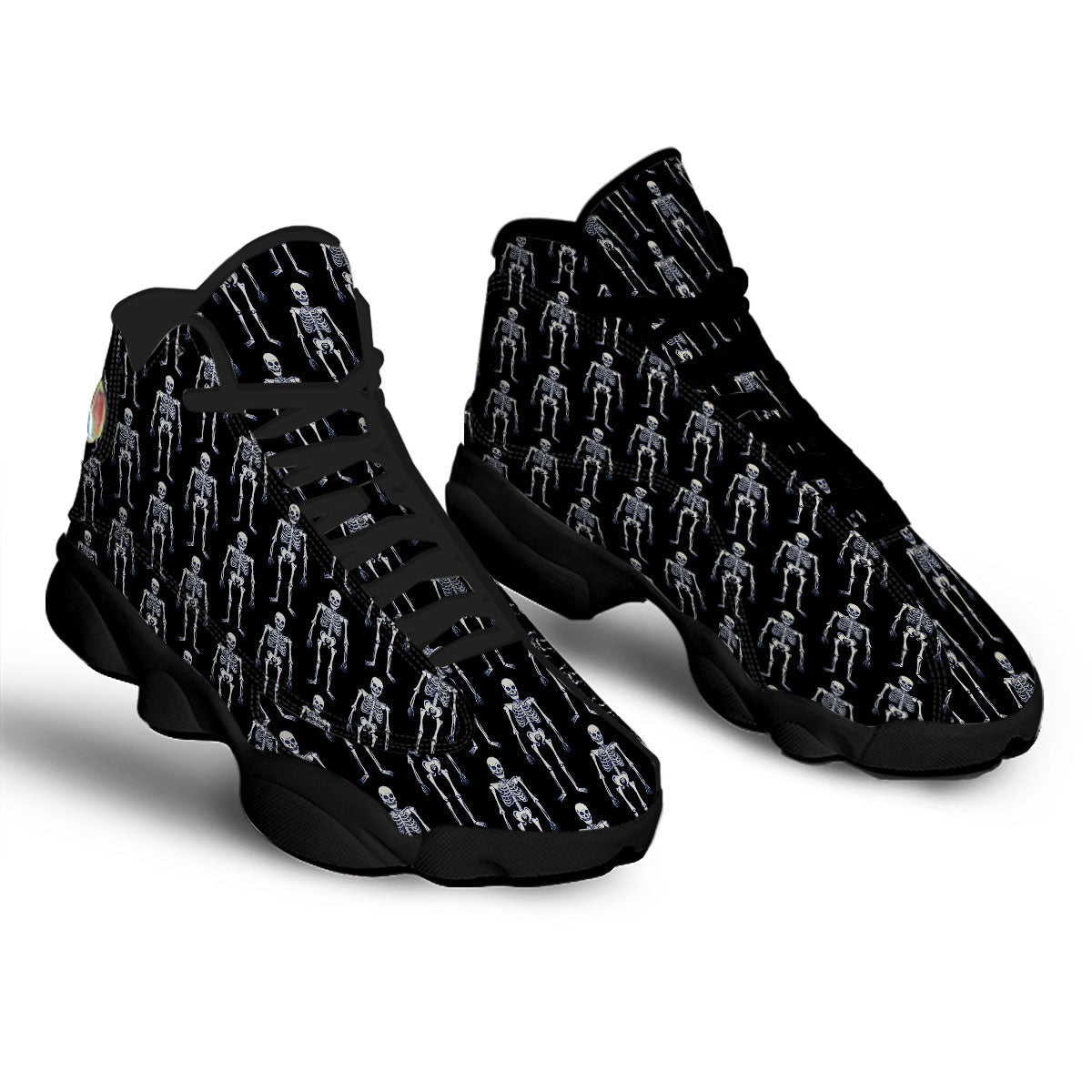 White Skeleton And Black Print Pattern Black Basketball Shoes-grizzshop