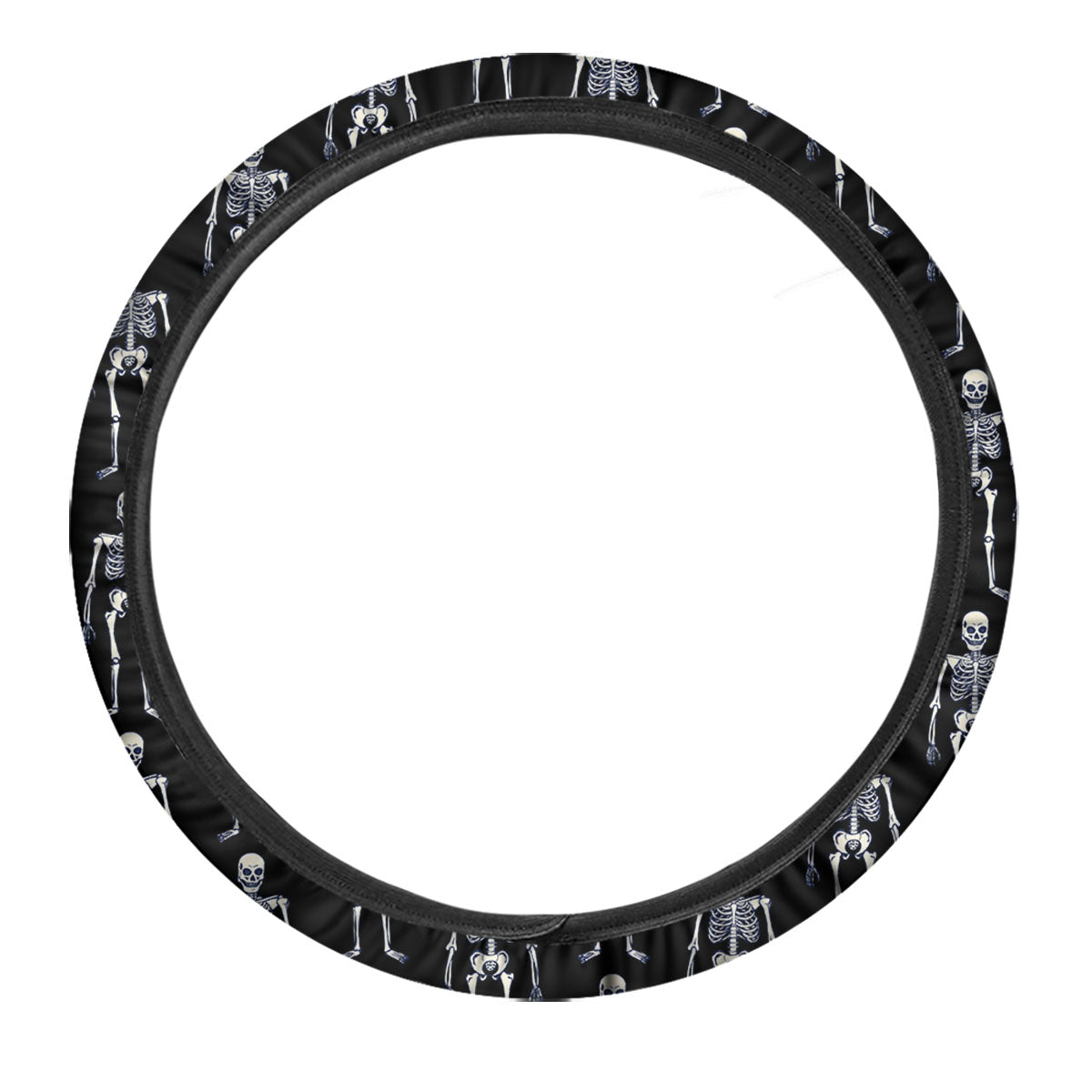 White Skeleton And Black Print Pattern Car Steering Wheel Cover-grizzshop